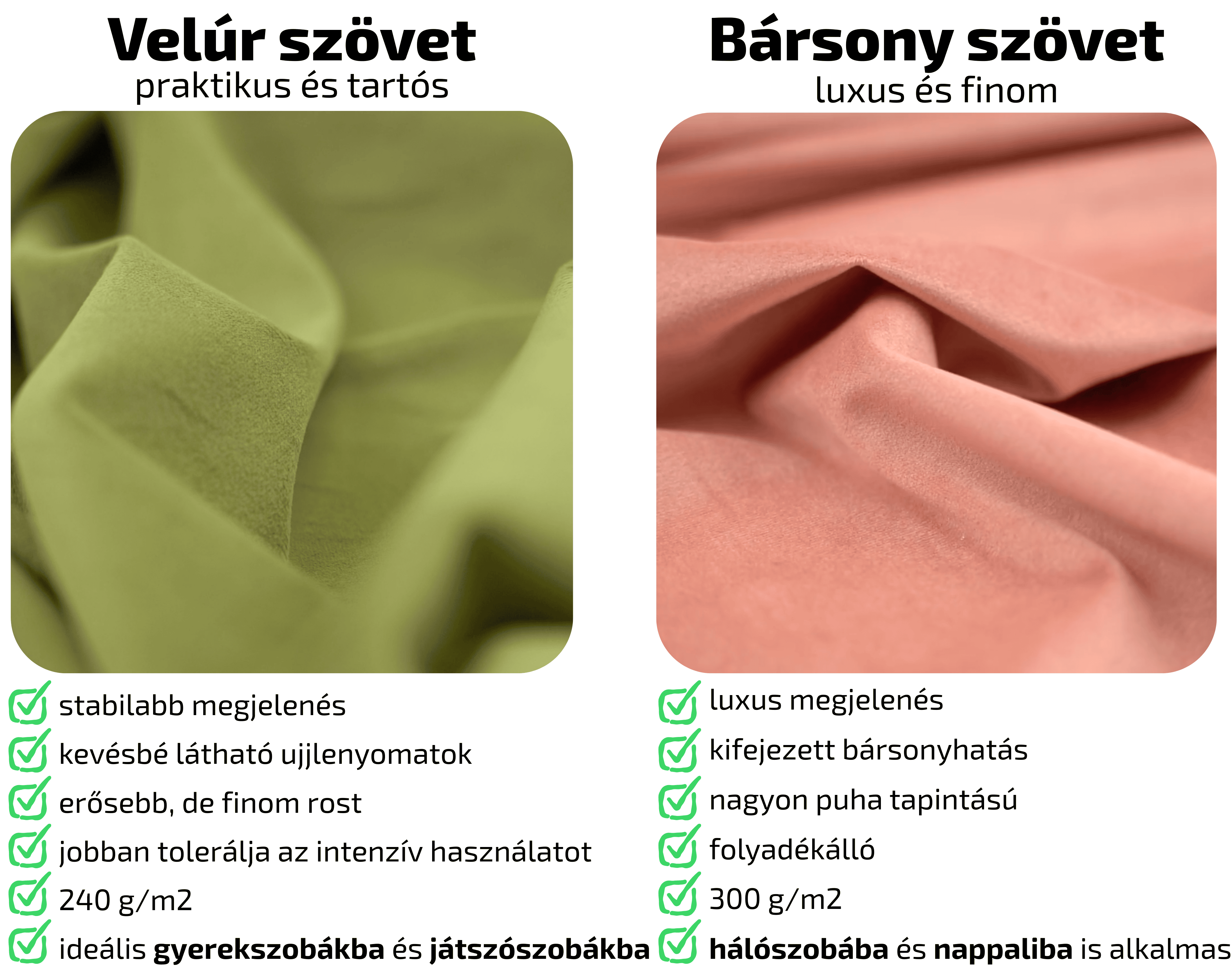 kárpitozott panelek, a velúr és a bársony közötti különbség mobil